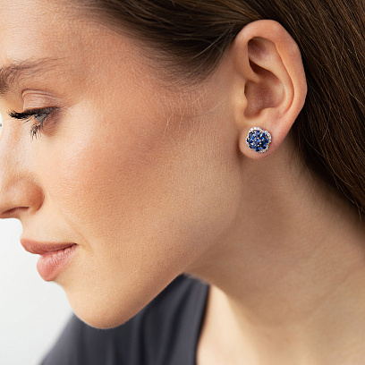 Серьги - пусеты "Клевер" в белом золоте (бриллианты, сапфиры) сб0718mi №4