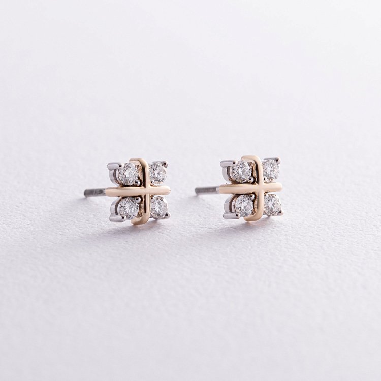 Золоті сережки - пусети "Конюшина" з діамантами 334841121 від ювелірного магазину Онікс - 2