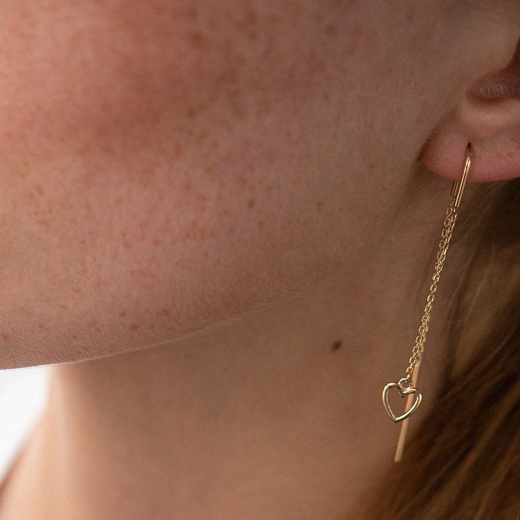 Сережки - протяжки "Сердечки" у жовтому золоті с07944 від ювелірного магазину Онікс - 1