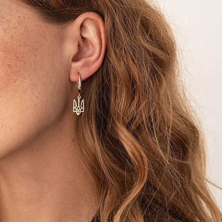 Сережки "Герб України - Тризуб" у жовтому золоті с08053 від ювелірного магазину Онікс - 1