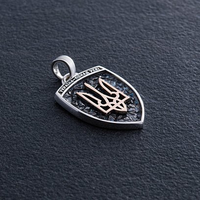 Серебряный кулон "Герб України - Тризуб. Україна понад усе. Отче наш" (золотая вставка) 133148 №5