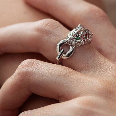 Каблучка "Пантера" в білому золоті (фіаніти) к07611 №4