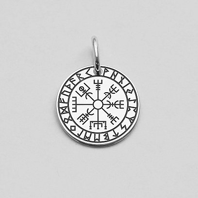 Серебряный кулон "Вегвизир с рунами" 132722вег