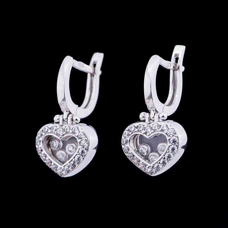 Золотые серьги-сердца с фианитами с04283 от ювелирного магазина Оникс