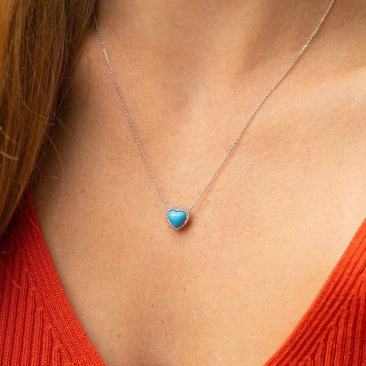 Золоте кольє "Сердечко" (бірюза, діаманти) колб0154sm від ювелірного магазину Онікс - 1