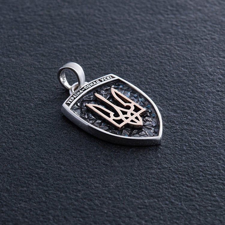 Серебряный кулон "Герб України - Тризуб. Україна понад усе. Отче наш" (золотая вставка) 133148 от ювелирного магазина Оникс - 4