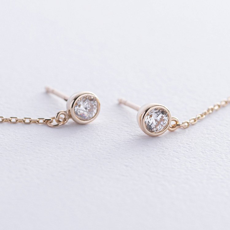 Золоті сережки "Монетки на ланцюжку" з фіанітами с08709 від ювелірного магазину Онікс - 2