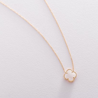 Золотое колье "Клевер" (перламутр) кол01663 №7