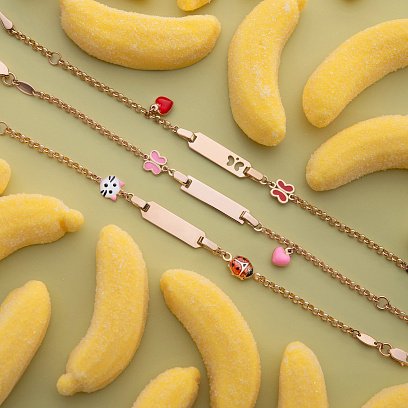 Золотой детский браслет "Hello Kitty и Божья коровка" с эмалью б05449 №5