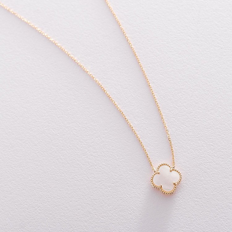 Золотое колье "Клевер" (перламутр) кол01663 от ювелирного магазина Оникс - 7