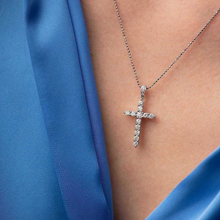 Хрестик у білому золоті з діамантами пб0313mr від ювелірного магазину Онікс - 4