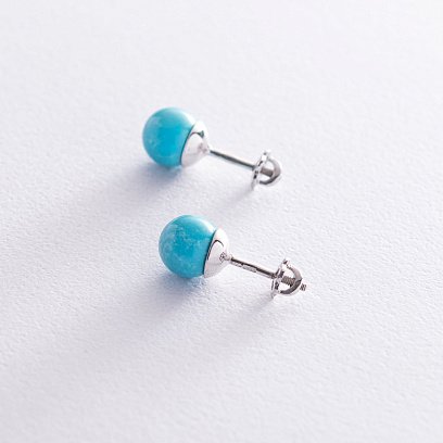 Золоті сережки - пусети з бірюзою с05175 №3