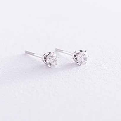 Золотые серьги-пусеты с фианитами (0.5 см) с07016