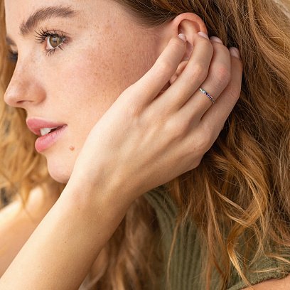 Каблучка з різнокольоровими фіанітами (біле золото) к07128 №2