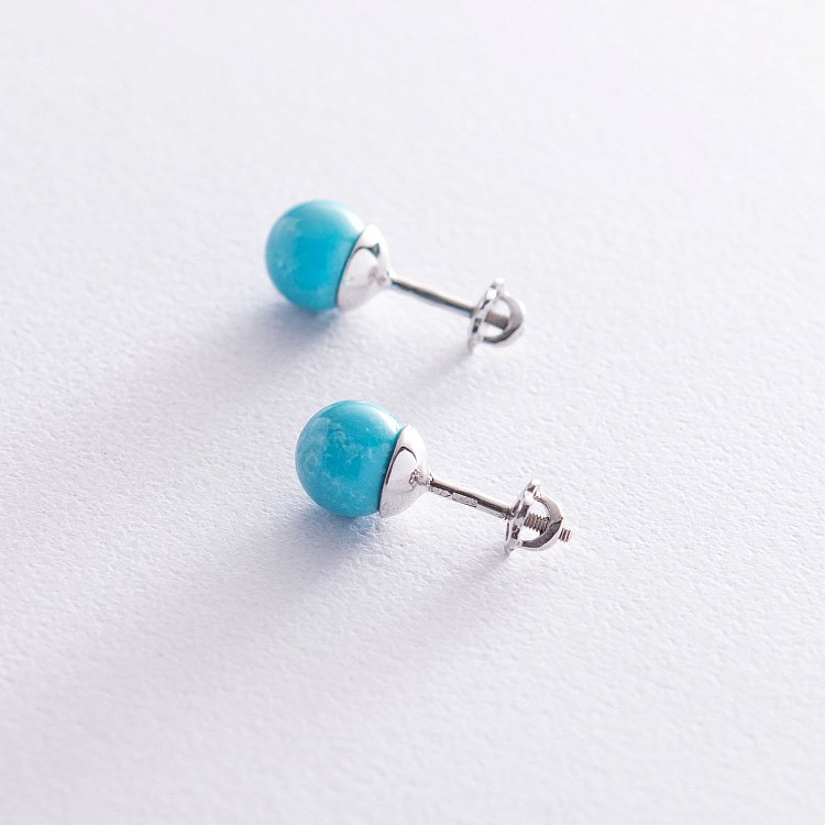 Золоті сережки - пусети з бірюзою с05175 від ювелірного магазину Онікс - 2