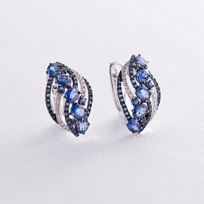 Золоті сережки з сапфірами і діамантами сб0069gm