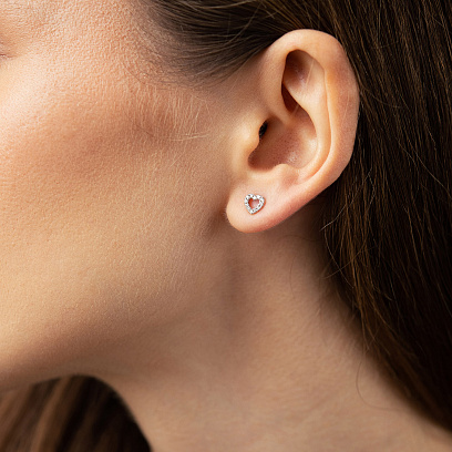 Золотые серьги - пусеты "Сердечки" с бриллиантами сб0673ca №4