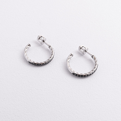 Золотые серьги - пусеты (черные фианиты) с09567 №2