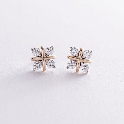 Золотые серьги - пусеты "Клевер" с бриллиантами 334841121