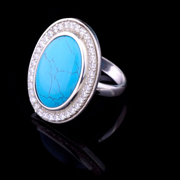 Кольцо (имитация бирюза, фианиты) 11813б от ювелирного магазина Оникс