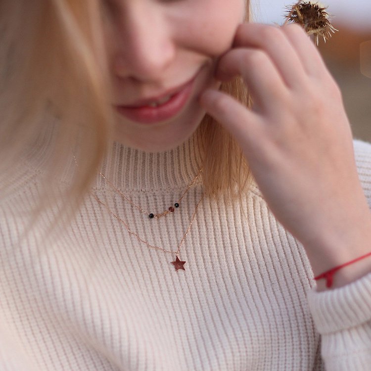 Подвійне золоте кольє "Зірочка" з чорними фіанітами кол01525 від ювелірного магазину Онікс - 5