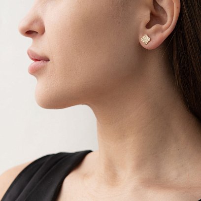 Серьги-гвоздики "Клевер" в желтом золоте с05619 №4