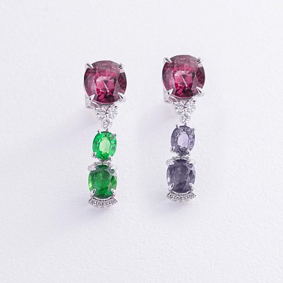 Золоті сережки - пусети (діаманти, родоліти, цаворити, демантоїди) сб0569nl