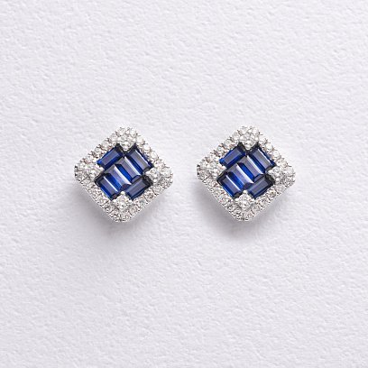 Золоті сережки - пусети з діамантами і сапфірами сб0588mi