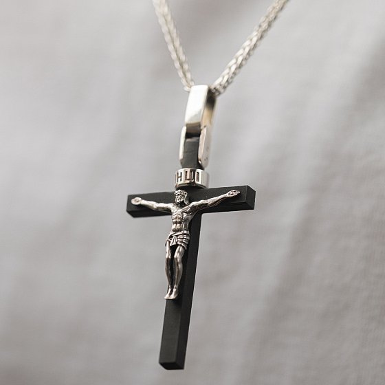 Серебряный крест "Распятие" с эбеновым деревом 1213р №2