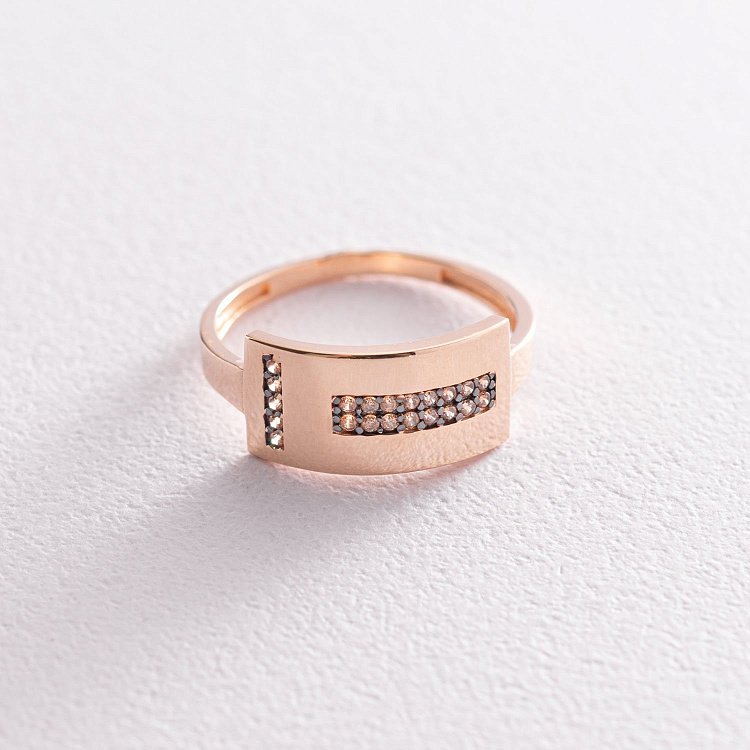 Каблучка в червоному золоті з фіанітами к06695 від ювелірного магазину Онікс