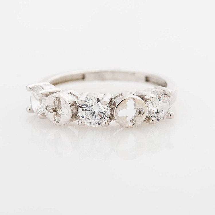 Золота каблучка "Конюшина" (фіаніти) к04888 від ювелірного магазину Онікс - 2