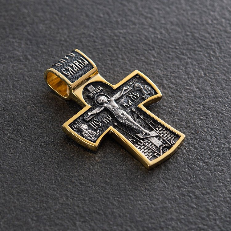 Срібний хрест (чорніння, позолота) 132559 від ювелірного магазину Онікс