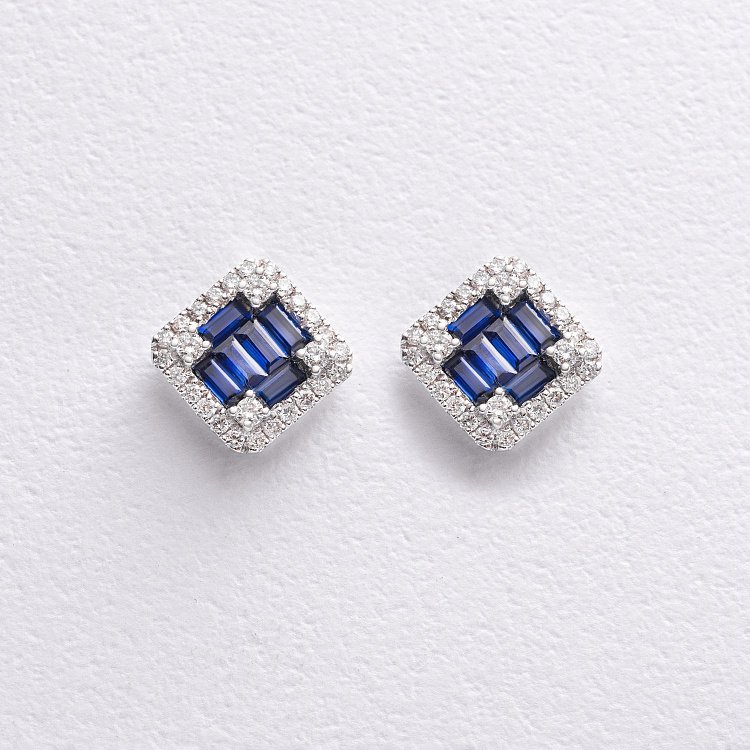 Золоті сережки - пусети з діамантами і сапфірами сб0588mi від ювелірного магазину Онікс