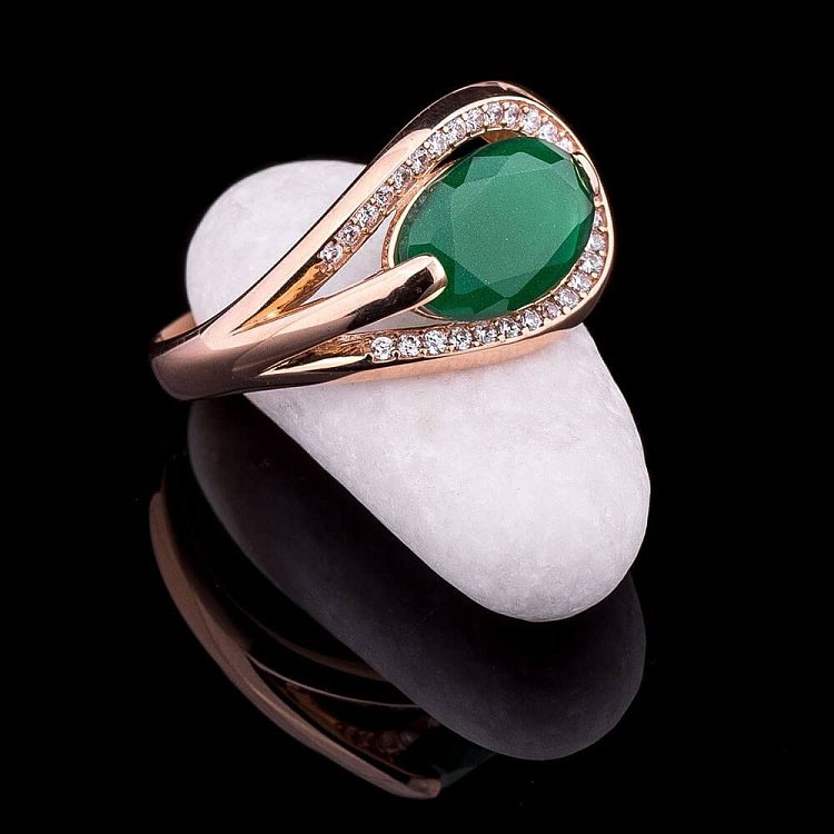 Золотий набір з хризопразом (фіаніти) к03276к від ювелірного магазину Онікс - 2