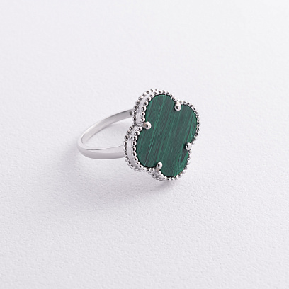Каблучка "Конюшина" з малахітом (біле золото) к07000 №2