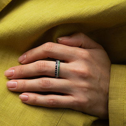 Кольцо в белом золоте (бриллианты, изумруды, сапфиры) кб0677lg №5