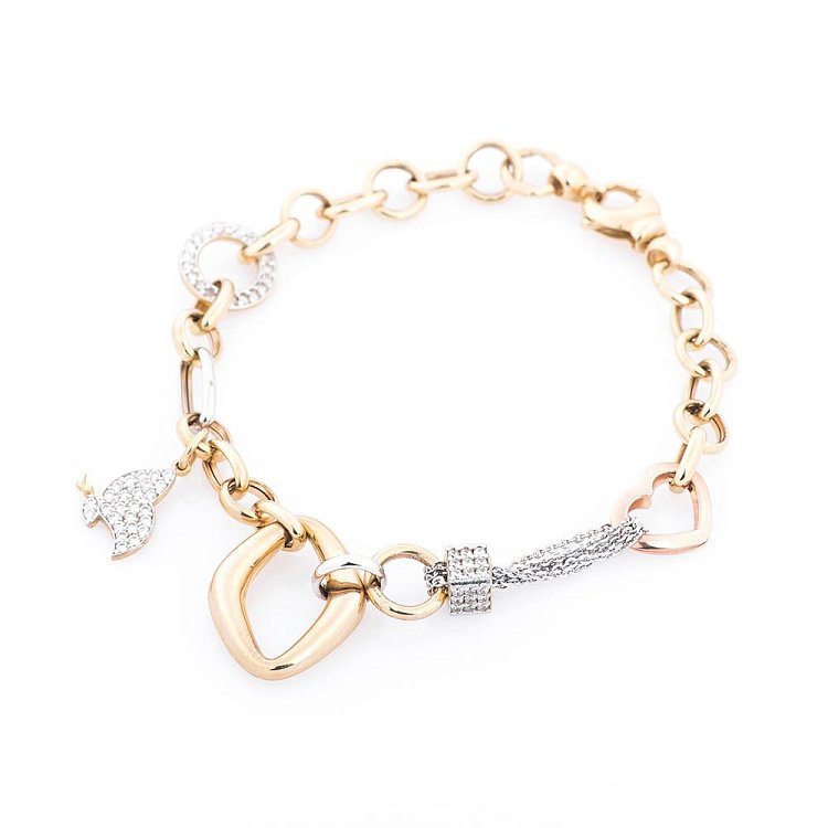 Золотий ланцюговий браслет з фіанітами б01726 від ювелірного магазину Онікс