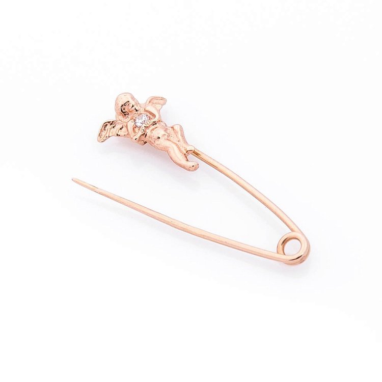 Золотая булавка "Ангелочек" с фианитами зак00084 от ювелирного магазина Оникс - 1