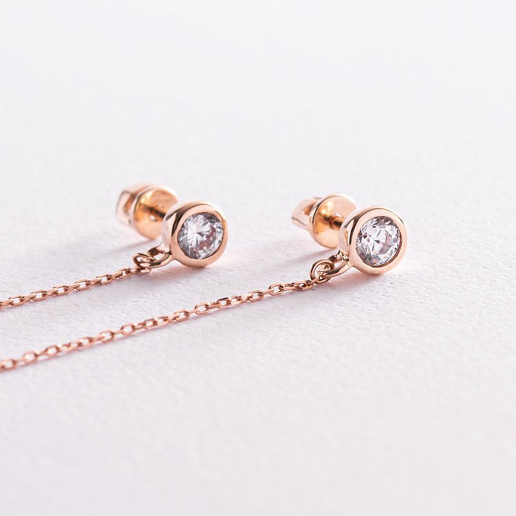 Золоті сережки "Сердечка" на ланцюжку (фіаніти) с07568 від ювелірного магазину Онікс - 2