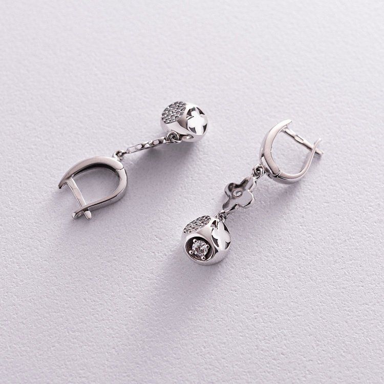 Золоті сережки "Конюшина" з фіанітами с04488 від ювелірного магазину Онікс - 4