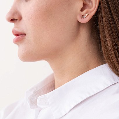 Золота моносережка "Love" з фіанітом с07479 №2