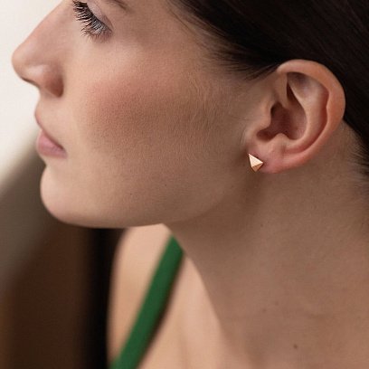 Сережки - пусети "Піраміда" у червоному золоті с08091 №6