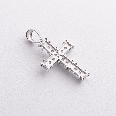 Крестик с фианитами (белое золото) п04088 №2