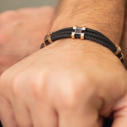 Мужской браслет с золотыми вставками и фианитами б02350 №5