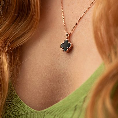 Подвеска "Клевер" в красном золоте (оникс) п03948 №3