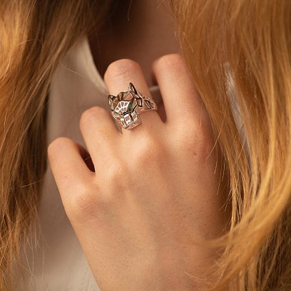 Каблучка "Пантера" в білому золоті (фіаніти) к07629 №4