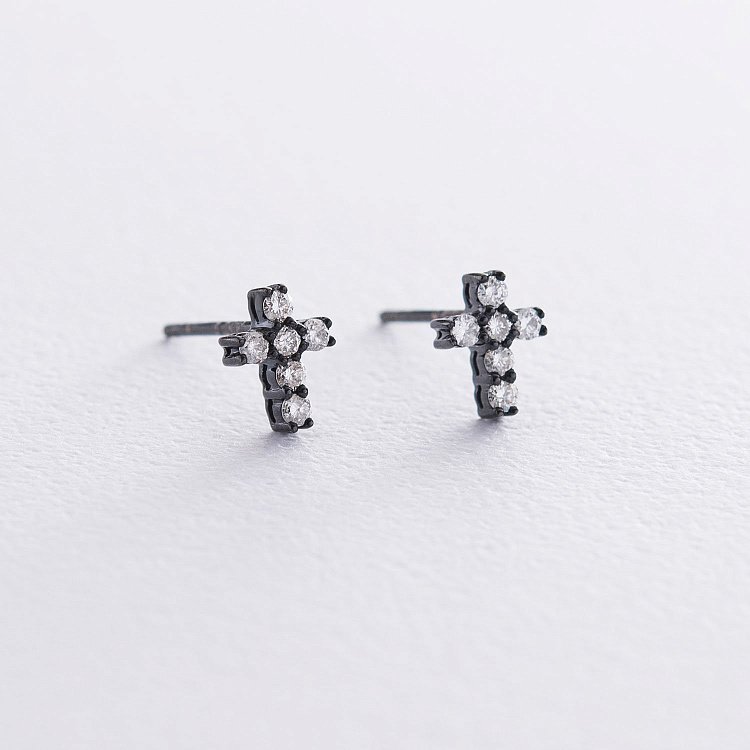 Золотые серьги-пусеты с крестиками (бриллиант) сб0241ch от ювелирного магазина Оникс