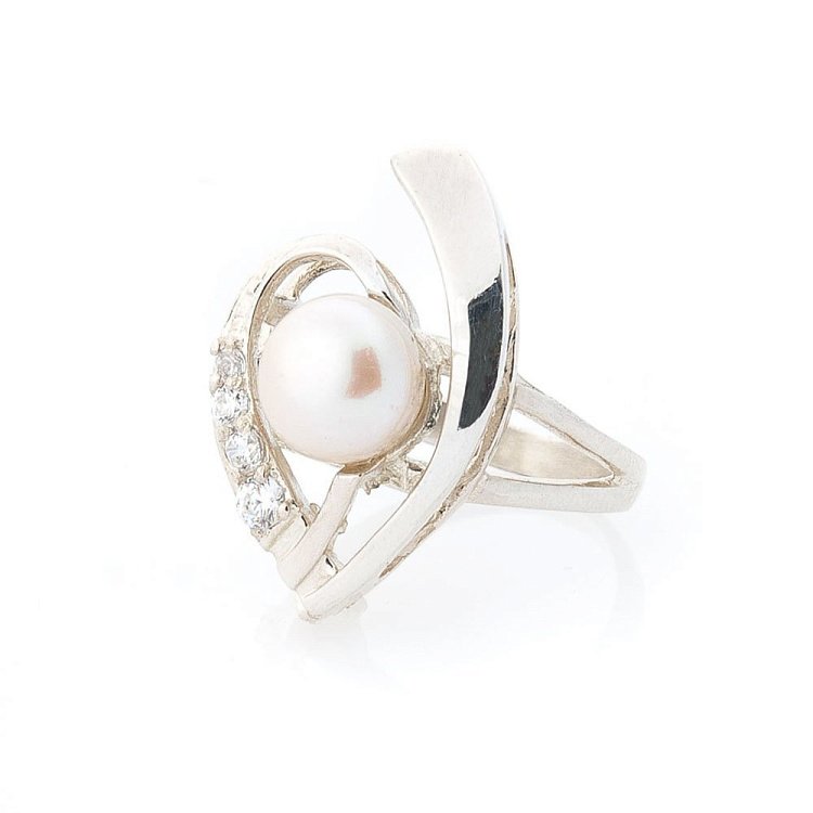 Серебряное кольцо (культ. пресн. жемчуг, фианиты) 111137 от ювелирного магазина Оникс - 1