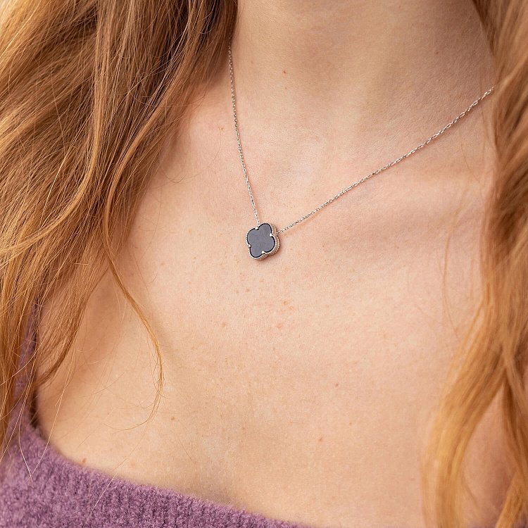 Срібне кольє "Конюшина" з оніксом 18341 від ювелірного магазину Онікс - 5