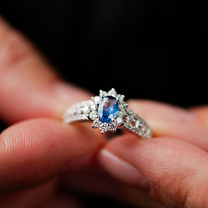 Золотое кольцо с бриллиантами и сапфиром кб0556ca №2